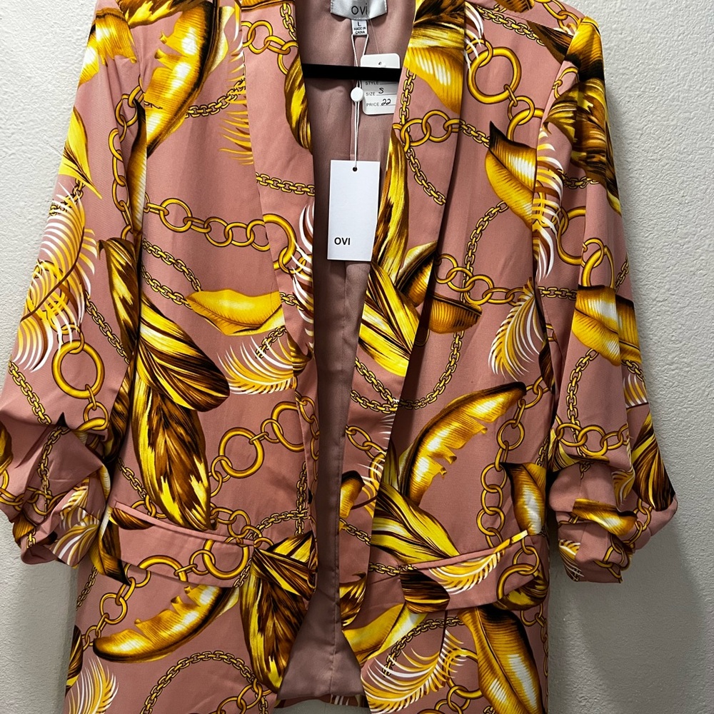 Ovi Vibrant Feather and Chain Blazer